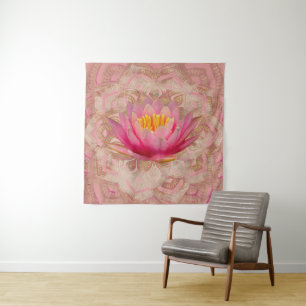Tenture Lotus dans l'or d'aquarelle de mandala et le rose