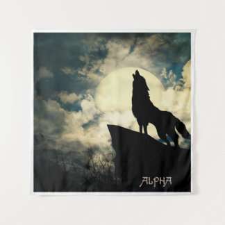 Tenture Loup Alpha Hurleur à la pleine lune la nuit