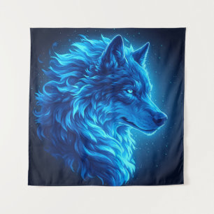 Tenture Loup Bleu Majestueux Art de Faune Fantastique Lumi