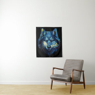 Tenture Loup dans la nuit étoilée abstrait faune
