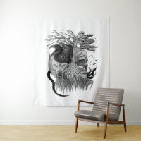 Loup et corbeau avec crâne