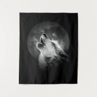 Loup et lune de Howling noir et blanc