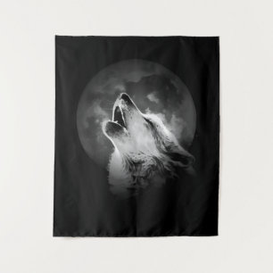 Tenture Loup et lune de Howling noir et blanc