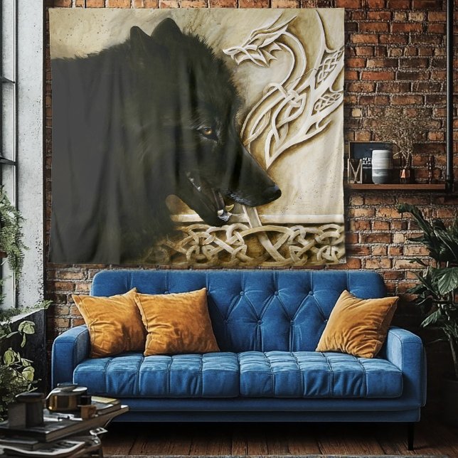 Tenture Loup noir dragon celtique entrelacs fantastique (Créateur téléchargé)