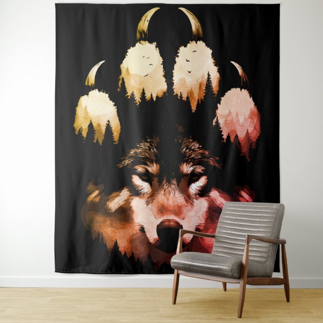 Tenture Loup Solitaire. Âme Sauvage (En situation)