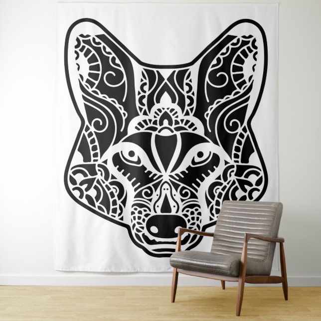 Tenture Loup tribal (En situation)