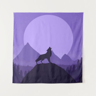 Tenture Loups hurlant lune   Cadeau idéal pour Anniversair