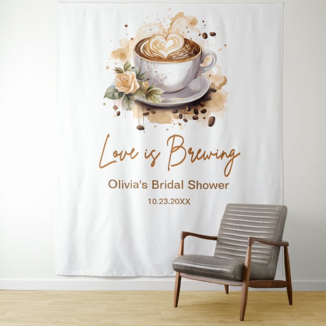 Tenture Love is Brewing Brown Coffee Photo Bridal Shower  (En situation)