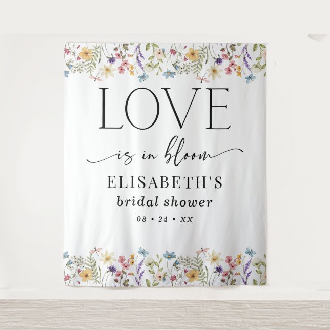 Tenture Love Is in Bloom White Bridal Shower Backdrop (Devant)
