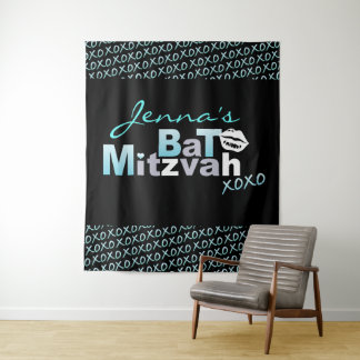 Tenture LOVE & KISSES Aqua Bat mitzvah Photo-Op fond