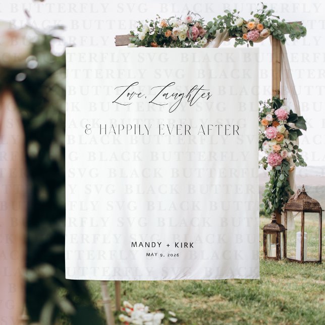 Tenture Love Laughter Happily Ever After Wedding Backdrop (love laughter & happily ever after wedding backdrop banner)