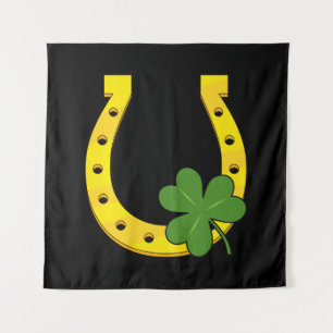 Tenture Lucky Golden Horseshoe avec Shamrock sur noir