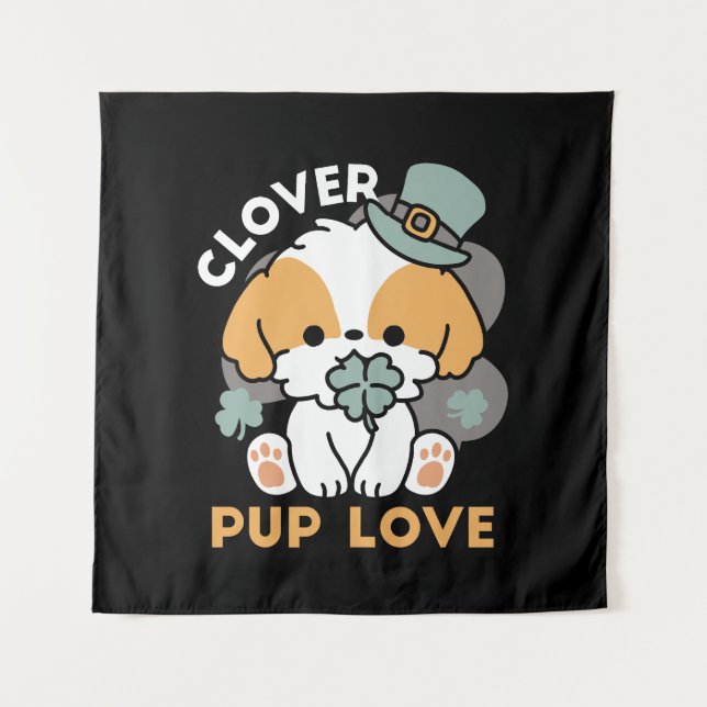 Tenture Lucky Pup with Clover - St. Patrick's Day Cadeau (Devant)
