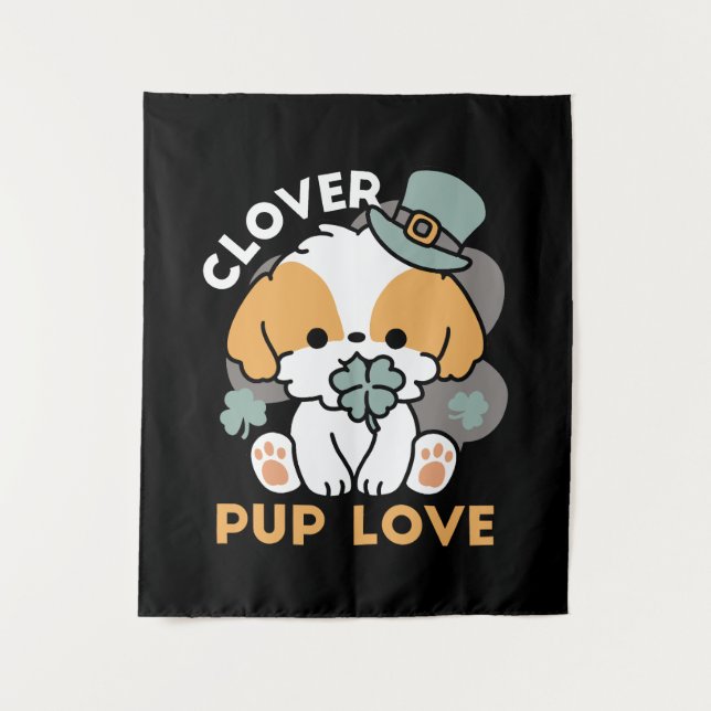 Tenture Lucky Pup with Clover - St. Patrick's Day Cadeau (Devant)