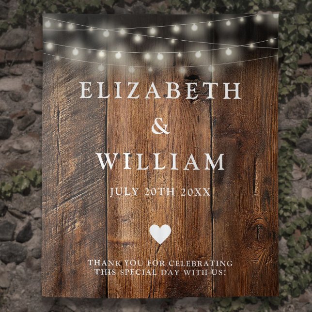 Tenture Lumières à cordes Bois Rustique Photo Booth Arrièr (String Lights Rustic Wood Photo Booth Backdrop)