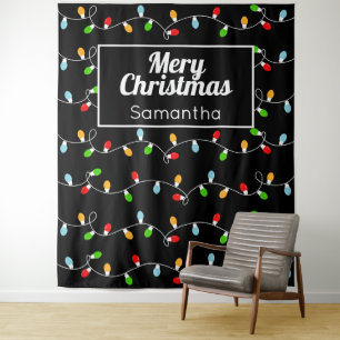 Tenture Lumières de Noël à monogramme personnalisé