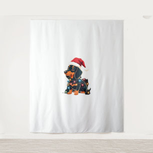 Tenture Lumières de Noël Teckel Chapeau de Père Noël Noël 