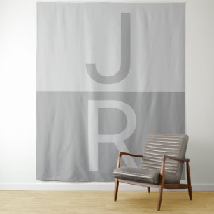 Tenture Lumineuses Gris & Gris Initiales Modernes Monogram