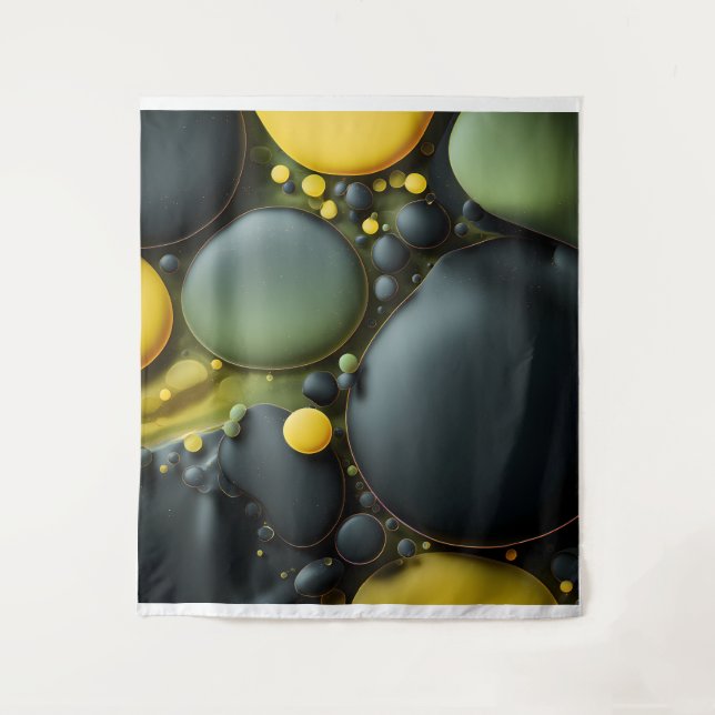 Tenture Luminous Fluid Dynamics: Yellow and Green Abstract (Devant)