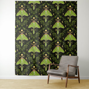 Tenture Luna moth, phases de lune et damas de lierre 2