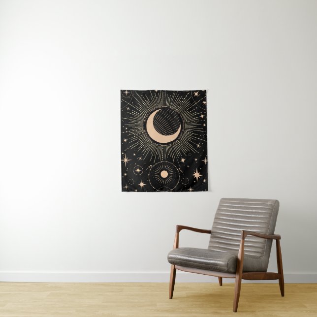 Tenture Lune et soleil dorés (En situation)
