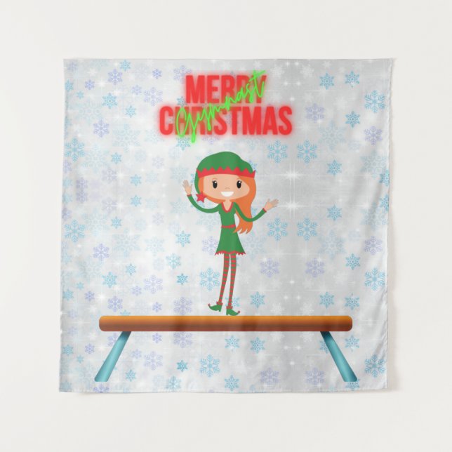 Tenture Lutin de gymnastique joyeux Noël (Devant)