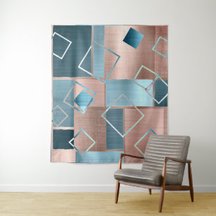 Tenture Luxe Abstrait Fond Rose Gold et Sarcelle pour Ph