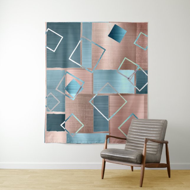 Tenture Luxe Abstrait | Fond Rose Gold et Sarcelle pour Ph (En situation)