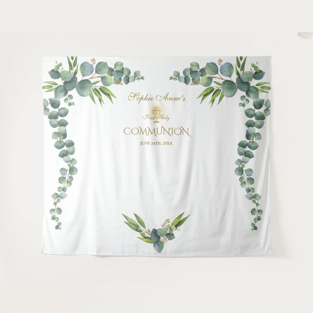 Tenture Luxe Prop de Communion Sainte Eucalyptus Aquarelle (Devant (Horizontal))
