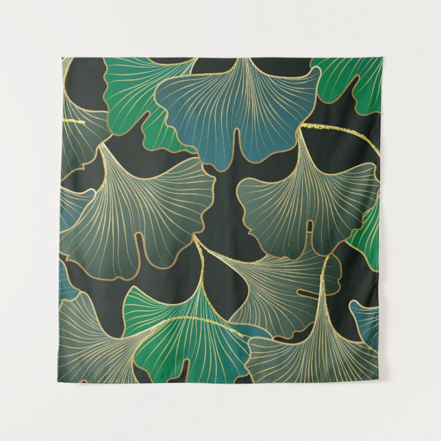 Tenture Luxueux or Ginkgo, art vintage. (Devant)