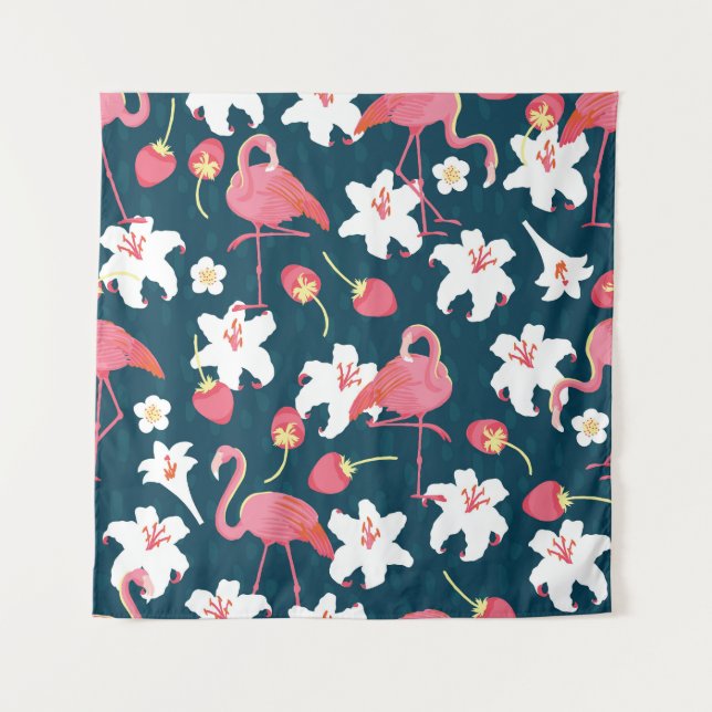Tenture Lys Flamant rose : Design Vintage tropical. (Devant)