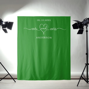 Tenture M. mrs photo coeur forêt mariage vert
