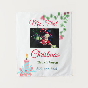 Tenture Ma première bougie de Noël ajouter nom photo bébé