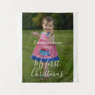 Tenture ma première fille de Noël nom photo année simple