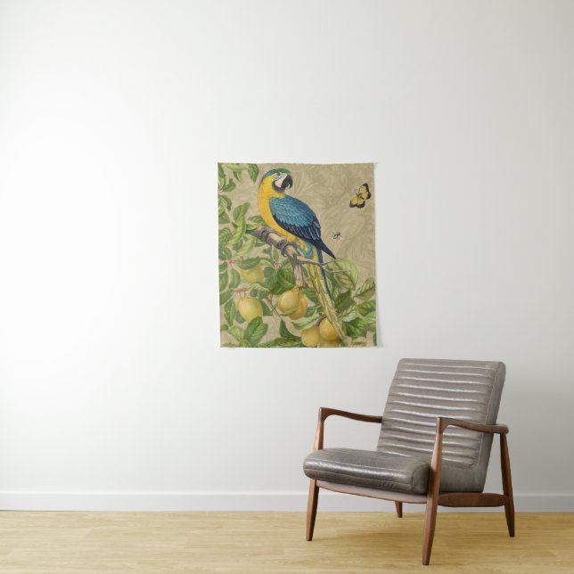 Tenture Macaw Blue Jaune Tropical Jungle Antique (En situation)