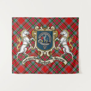 Tenture MacBean Clan Badge & Licornes avec Tartan 