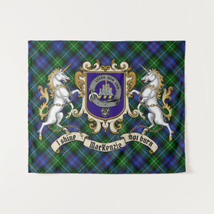 Tenture MacKenzie Clan Badge & Unicorns avec Tartan