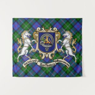 Tenture MacThomas Clan Badge & Unicorns avec Tartan