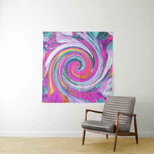 Tenture Magenta, Rose et Bleu Froid Liquide Art Tourbillon