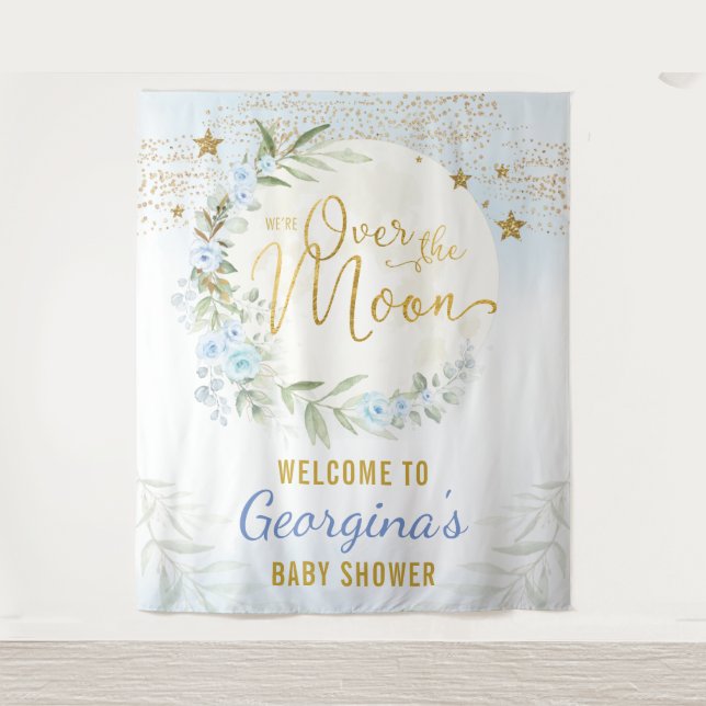 Tenture Magical Moon Stars Blue Gold Baby Boy Bienvenue (Devant)