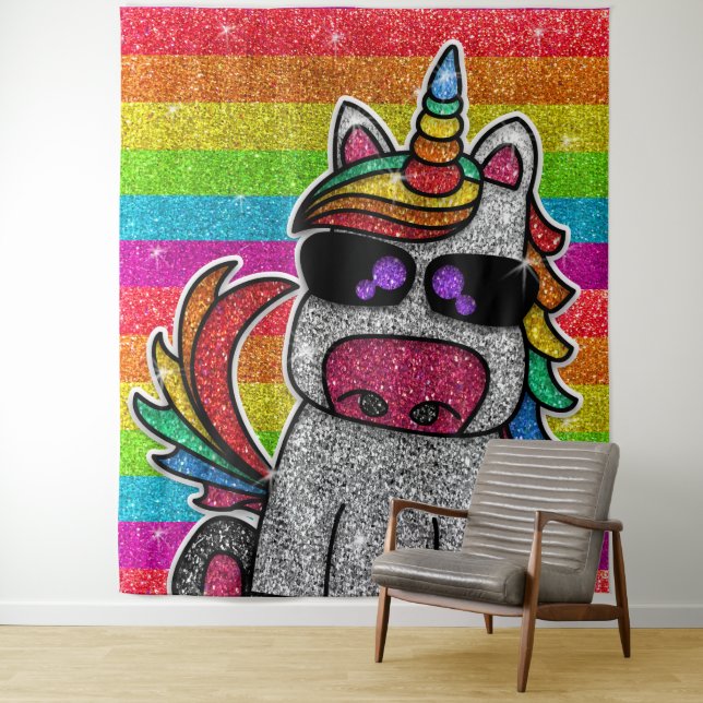 Tenture Magique Rainbow Unicorn Parties scintillant Whimsi (En situation)