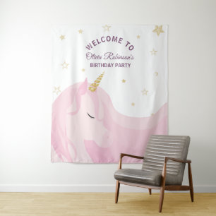 Tenture Magique Rose or Unicorne Anniversaire fond
