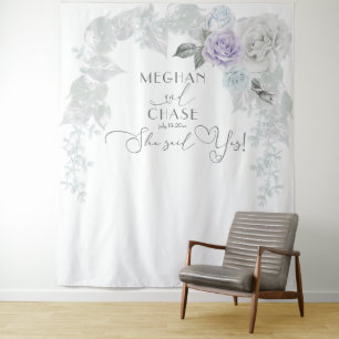 Tenture Magnifique arche de lilas bleu glace et de roses b
