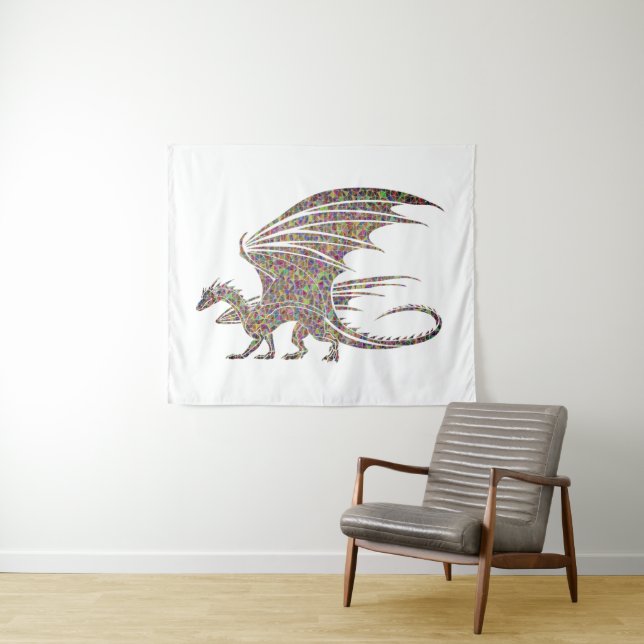 Tenture Magnifique Dragon De Mosaïque D'Or (En situation (horizontale))