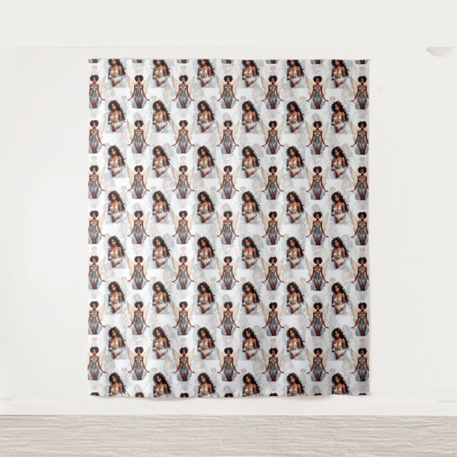 Tenture Magnifique motif de design d'anges de fille noire  (Devant)