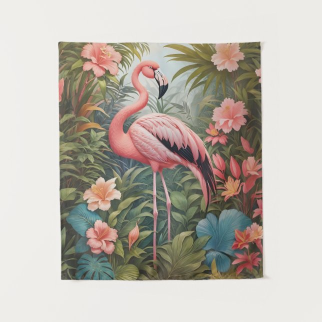 Tenture Magnifique oiseau de Flamant rose rose tropical (Devant)