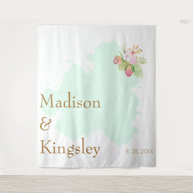 Tenture Magnifique Vert Citron 💚 Élégant Mariage Bohème (Devant)