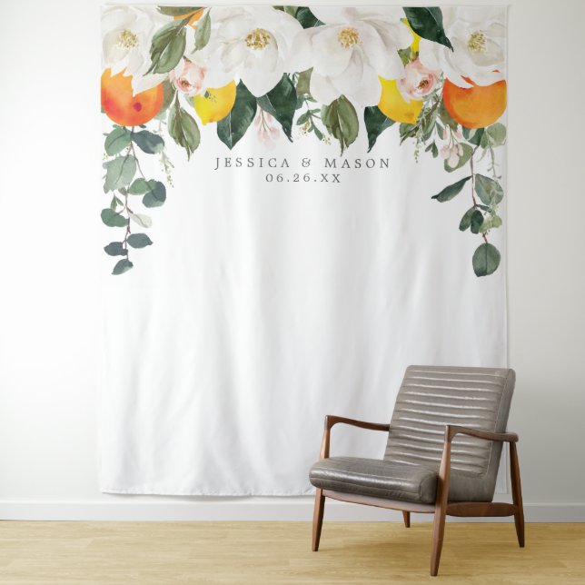 Tenture Magnolia Citrus Toile de Fond Photobooth (En situation)