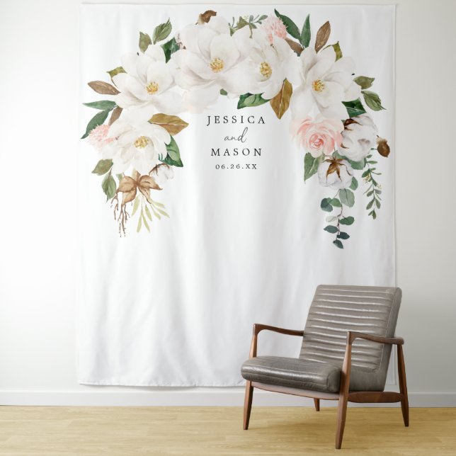 Tenture Magnolia Toile de Fond Coton pour Photobooth (En situation)
