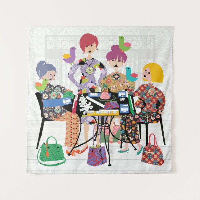 Tenture Mah Jongg Birds Tapestry (Devant)